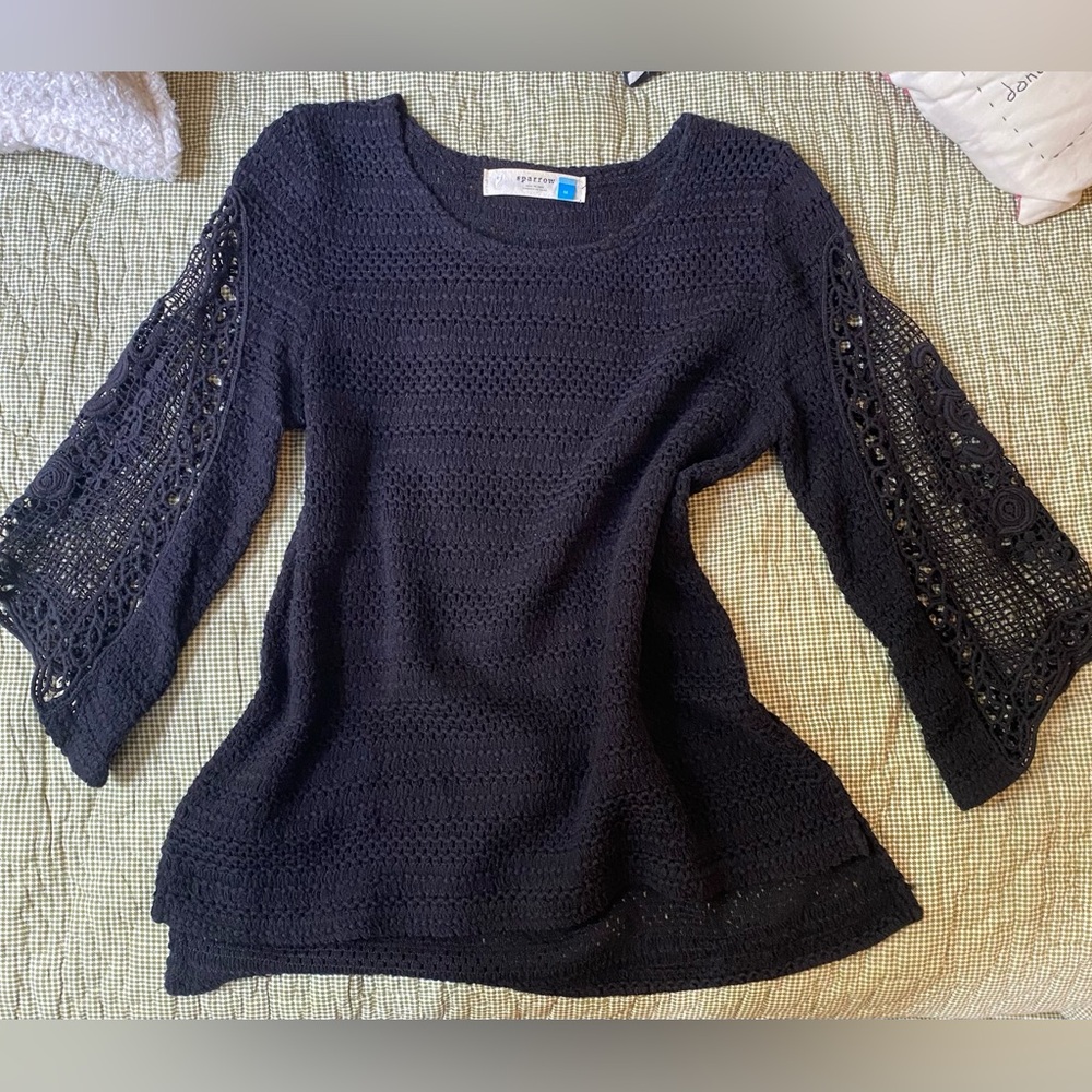 Anthropologie Sparrow Crochet Navy Sweater Size M